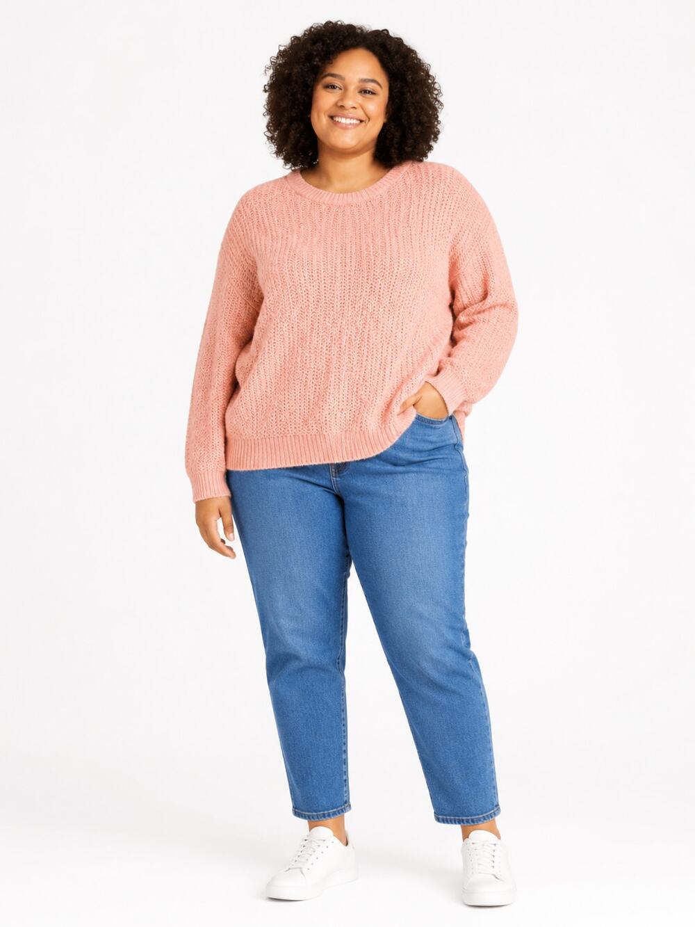 EVRI Women’s 1X Pink Ribbed Crewneck Pullover Sweater Cozy Knit NWOT